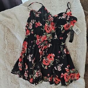 Floral Black and Red Dress